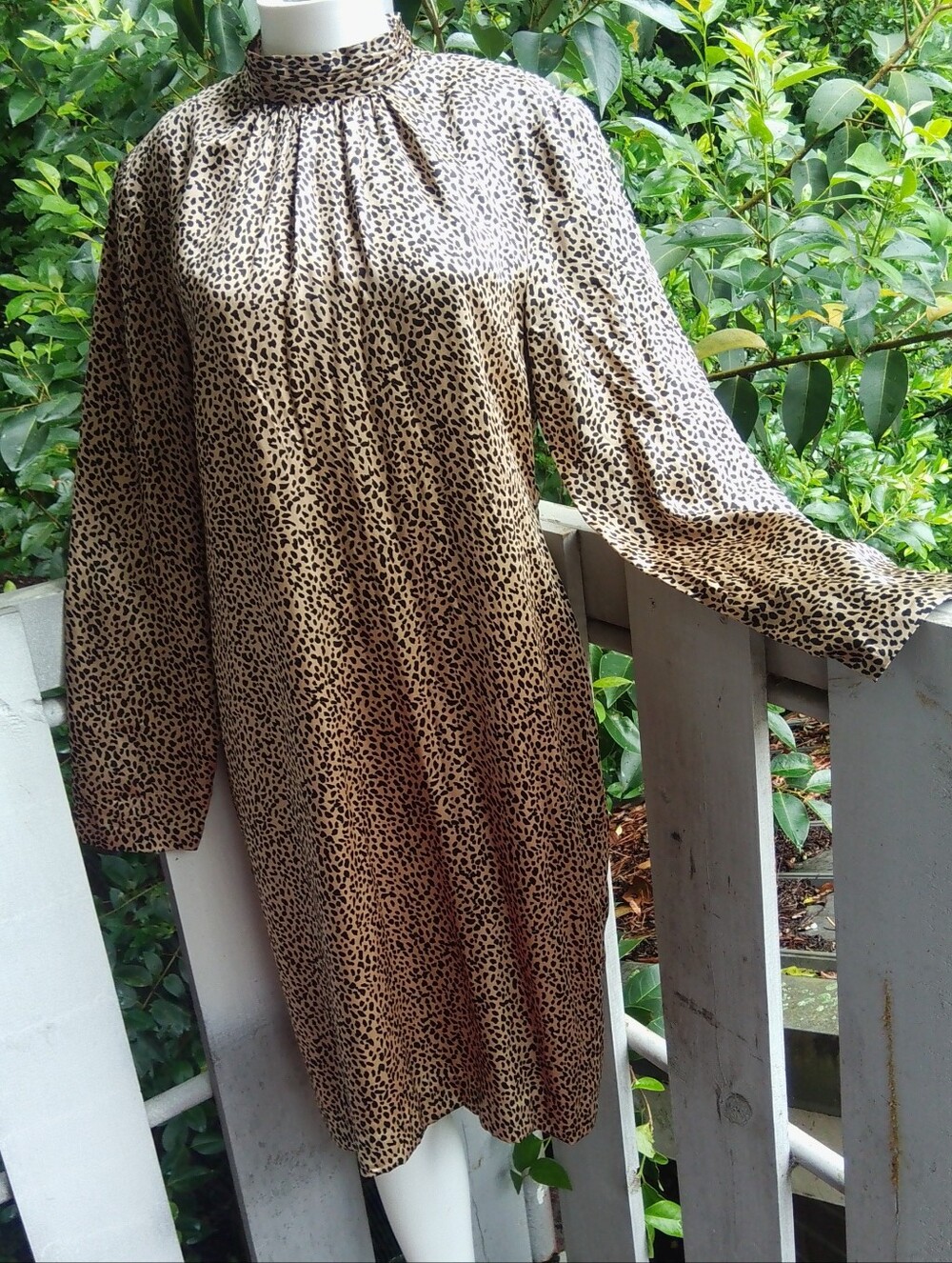 Vintage 90s Silk Animal Print Midi shift Dress